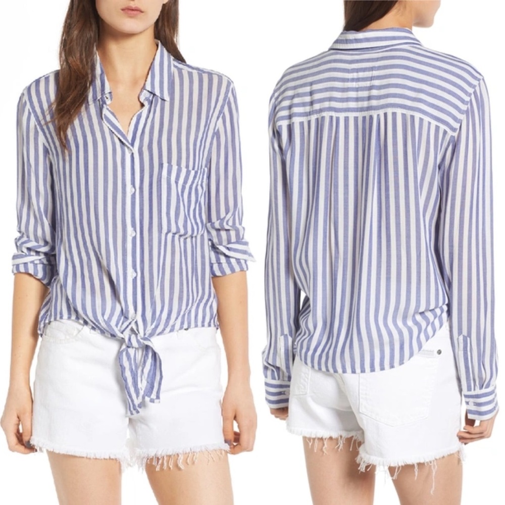 Rails Val Tie Front Shirt In Blue / White Stripe Rayon Blend